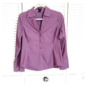 Ann Taylor Long Sleeve Purple Striped Blouse